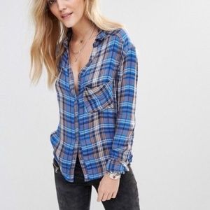 Free People Plaid Button Down Top Joplin